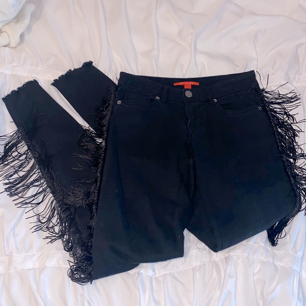 Black Skinny Jeans With Fringe Down the Leg